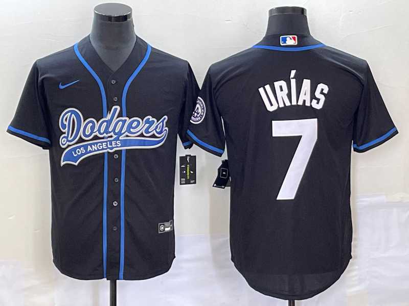 Mens Los Angeles Dodgers #7 Julio Urias Black With Patch Cool Base Stitched Jersey